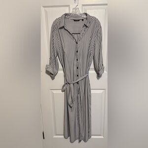 Mlle Gabrielle Black and White Pin Striped Long Sleeve Dress